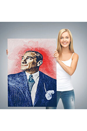 Mustafa Kemal Atatürk'ün Yağlıboya Görünümlü Portre Çizimi Dekoratif Kanvas Tablo-dd-81