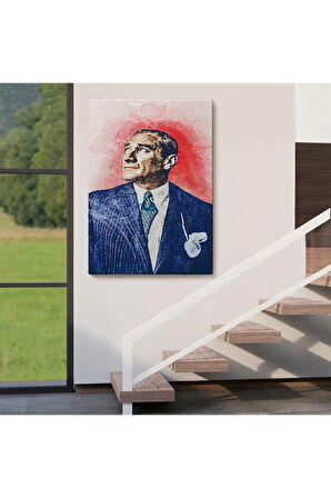 Mustafa Kemal Atatürk'ün Yağlıboya Görünümlü Portre Çizimi Dekoratif Kanvas Tablo-dd-81