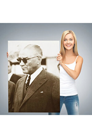 Atatürk Portre Tablosu Mustafa Kemal Atatürk Dikdörtgen Dekoratif Kanvas Tablo-fş-143