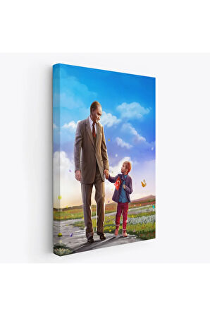 Atatürk Ve Çocuk El Ele Kanvas Tablo-ga-150