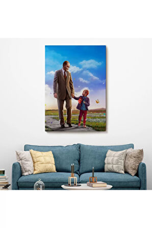 Atatürk Ve Çocuk El Ele Kanvas Tablo-ga-150