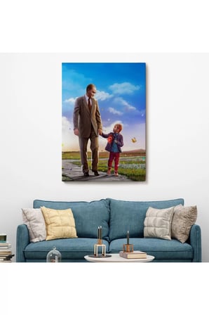 Atatürk Ve Çocuk El Ele Kanvas Tablo-ga-150