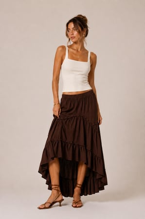 Asimetrik Kesim Boho Maxi Etek