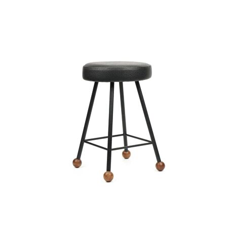 Tabure Ahşap Deri Döşemeli Metal Ayaklı – 47cm