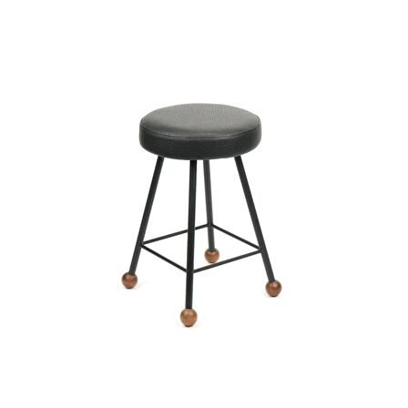 Tabure Ahşap Deri Döşemeli Metal Ayaklı – 47cm