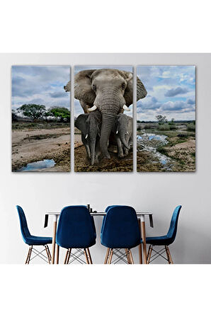 Fil Ve Yavruları Dekoratif Kanvas Tablo 1134