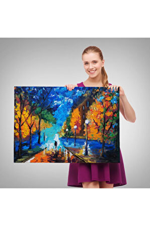 Gece Sokakta Yürüyen Sevgililer, Kanvas Duvar Tablosu-1184