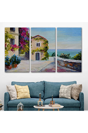 Santorinide Deniz Manzaralı Ev Kanvas Duvar Tablosu-1186
