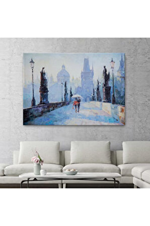 Şemsiye Altında Bir Çift Aşık Temalı Kanvas Duvar Tablosu-1187