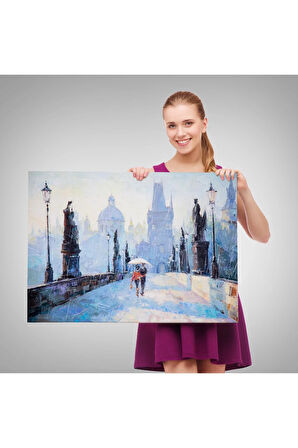 Şemsiye Altında Bir Çift Aşık Temalı Kanvas Duvar Tablosu-1187