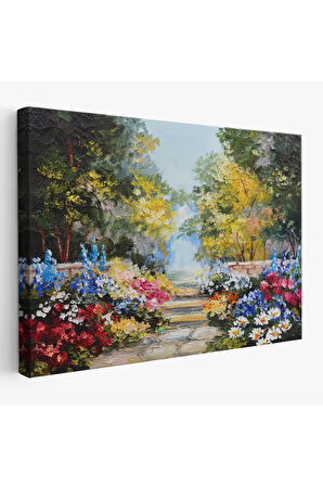 Yaz Ormanı Ve Renkli Güzel Çiçekler Kanvas Duvar Tablosu-1190