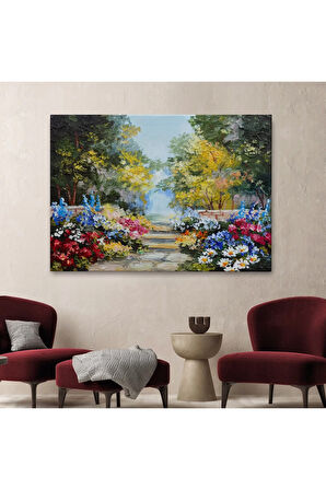 Yaz Ormanı Ve Renkli Güzel Çiçekler Kanvas Duvar Tablosu-1190