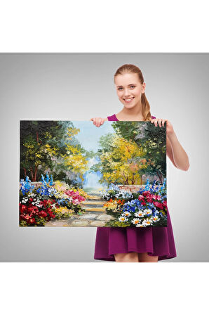 Yaz Ormanı Ve Renkli Güzel Çiçekler Kanvas Duvar Tablosu-1190