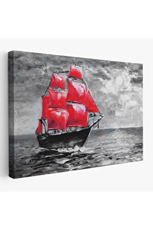 Okyanustaki Kırmızı Yelkenli Duvar Tablosu-1205