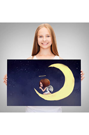 Ay'da Diz Çöküp Dua Eden Melek Kızın Tablosu-1210