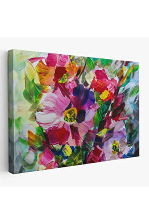 Renkli Çiçekler Yağlı Boya Görünümlü Kanvas Tablo-1217
