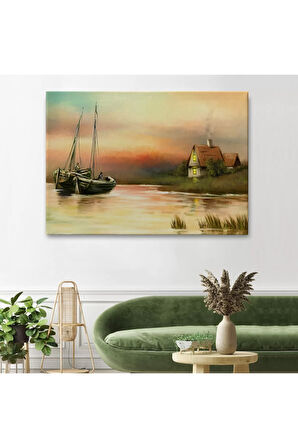 Rusya Köy Balıkçıları Manzara Duvar Tablosu-1229