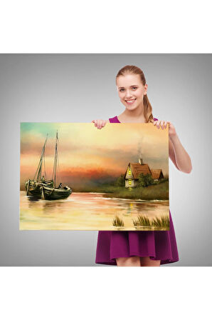 Rusya Köy Balıkçıları Manzara Duvar Tablosu-1229