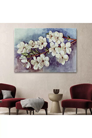 Beyaz Erik Çiçekleri Duvar Tablosu-1234