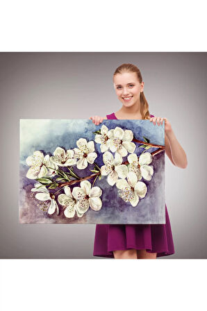 Beyaz Erik Çiçekleri Duvar Tablosu-1234