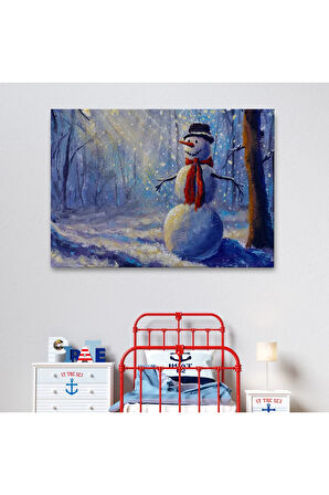 Ormanında Güneş Işınlarıyla Aydınlatılan Kardanadam Tablosu-1239