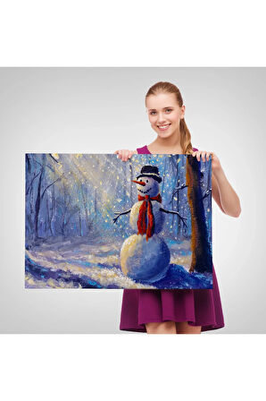 Ormanında Güneş Işınlarıyla Aydınlatılan Kardanadam Tablosu-1239