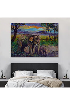 Ormandaki Yavru Fil Ve Anne Fil Tablosu-1242