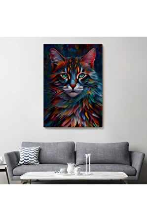 Renkli Karizmatik Kedi Dekoratif Duvar Tablosu-6225