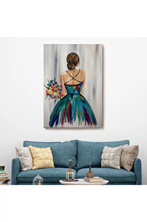 Renkli Çiçekli Kadın Dekoratif Duvar Tablosu -6257