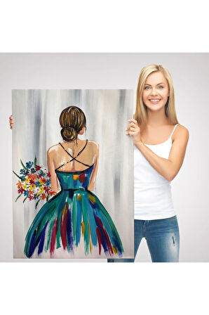 Renkli Çiçekli Kadın Dekoratif Duvar Tablosu -6257