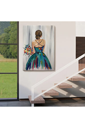 Renkli Çiçekli Kadın Dekoratif Duvar Tablosu -6257