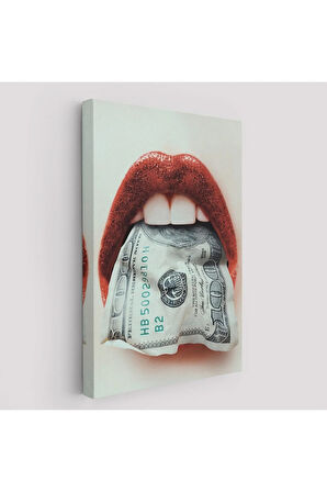 Ağzın Da Dolar Olan Kadın Duvar Tablosu-6260