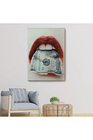 Ağzın Da Dolar Olan Kadın Duvar Tablosu-6260