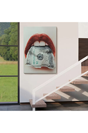 Ağzın Da Dolar Olan Kadın Duvar Tablosu-6260