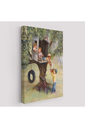 Dianne Dengel Ağaç Ev'de Oynayan Çocuklar Tablosu-6262