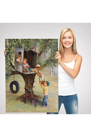 Dianne Dengel Ağaç Ev'de Oynayan Çocuklar Tablosu-6262