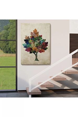 Renkli Çınar Ağacı Duvar Tablosu-6267