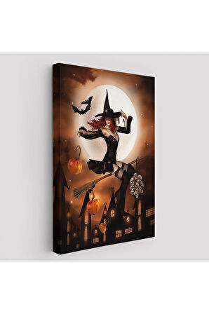 Süpürge İle Uçan Cadı, Cadılar Bayramı Hediyesi, Hellowen Tablo -6271