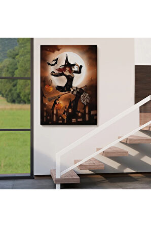 Süpürge İle Uçan Cadı, Cadılar Bayramı Hediyesi, Hellowen Tablo -6271