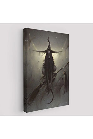 Süpürge İle Uçan Cadı Ve Kedisi, Cadılar Bayramı Hediyesi, Hellowen Tablo -6287