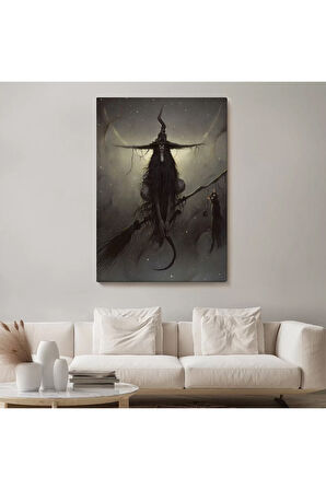 Süpürge İle Uçan Cadı Ve Kedisi, Cadılar Bayramı Hediyesi, Hellowen Tablo -6287