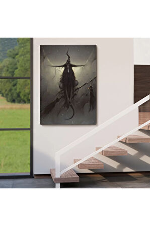 Süpürge İle Uçan Cadı Ve Kedisi, Cadılar Bayramı Hediyesi, Hellowen Tablo -6287