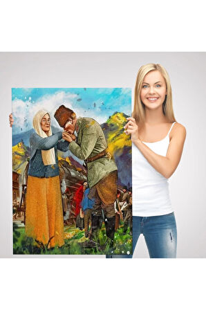 Atatürk Annesi Zübeyde Hanımın Elini Öperken Duvar Tablosu-6302