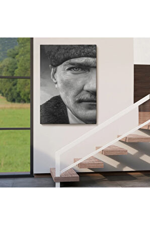 Mustafa Kemal Atatürk Siyah Beyaz Tablosu-6303