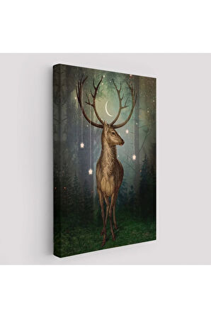 Gece Orman'daki Geyik Tablosu-6309