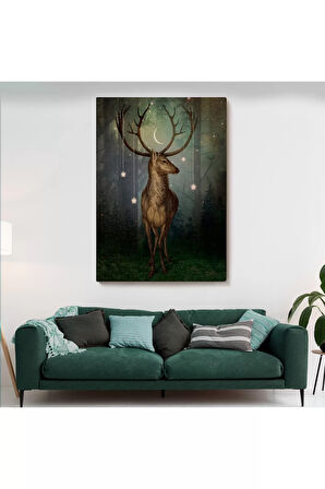 Gece Orman'daki Geyik Tablosu-6309