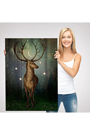 Gece Orman'daki Geyik Tablosu-6309