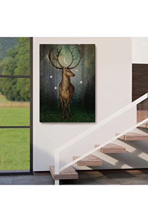 Gece Orman'daki Geyik Tablosu-6309