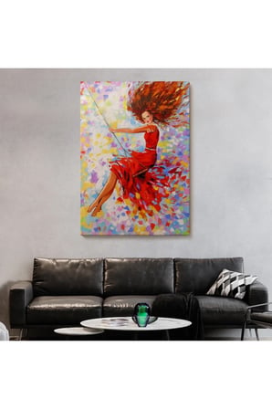 Salıncaktaki Kırmızı Elbiseli Kız Tablosu-6317