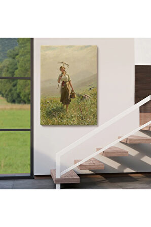 Çayırda Yüreyen Köylü Kızı Duvar Tablosu-6324